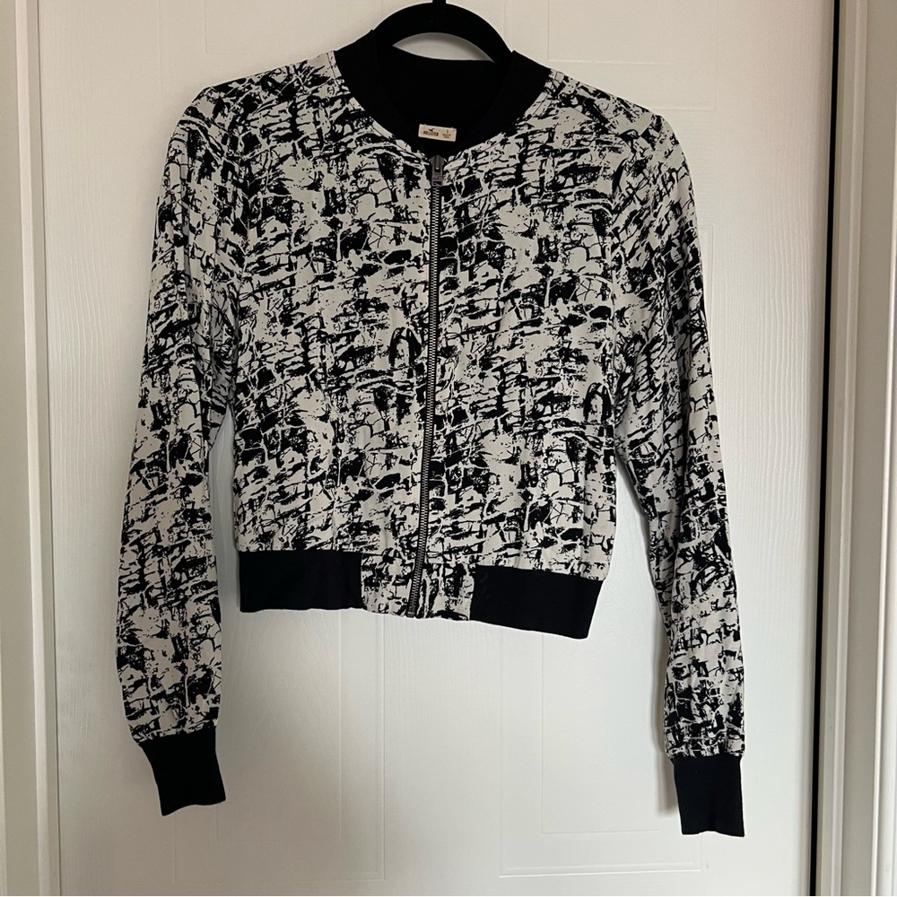 Hollister Black and White Patterned Bomber Jacket